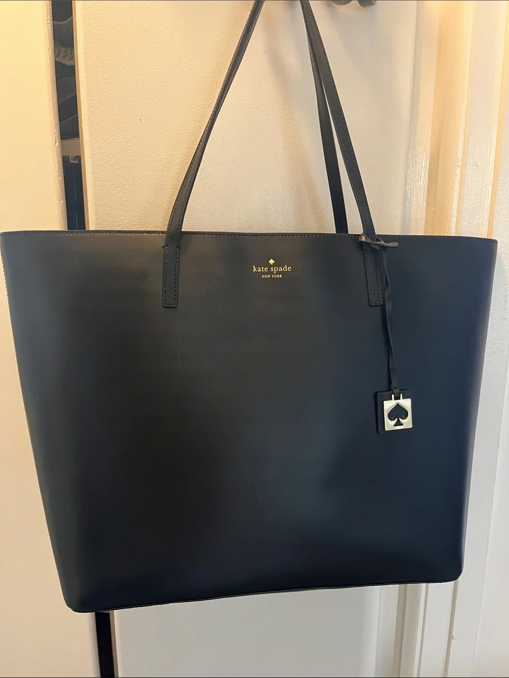 kate spade Black Leather Tote with Spade Charm